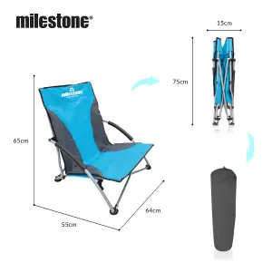 Milestone Camping Low Folding Camping Chair - Blue