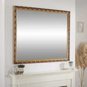 Wall Mirror Harlington Handcrafted and Finished Rectangular Shape with Antique Gold 120cm x 95cm for Hanging in Living room