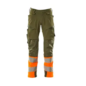 Mascot Accelerate Safe Trousers with Kneepad Pockets - Moss Green/Orange   (38.5) (Leg Length - Short)