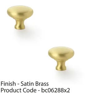 2 PACK - Victorian Round Door Knob - Satin Brass 38mm - Kitchen Cabinet Pull Handle