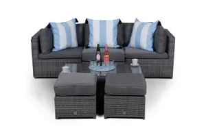 Amalfi 6 Seat Rattan Garden Sofa Set with Coffee Table and 2 Stools - Grey