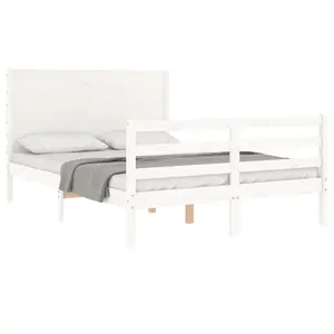 Berkfield Bed Frame with Headboard White 140x190 cm Solid Wood