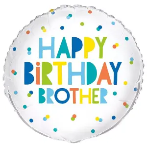 Unique Party Brother Round Happy Birthday Foil Balloon White/Blue/Yellow (One Size)