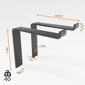 2 Pcs Heavy Duty Shelf Brackets Industrial Steel for Wall Mounted DIY Floating(Raw Steel, 225mm Down)