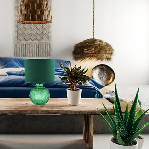 Contemporary Emerald Green Glass Lamp in Leaf Design and Forest Green Shade