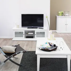 Paris TV Unit - Wide - 2 Doors 1 Shelf in White