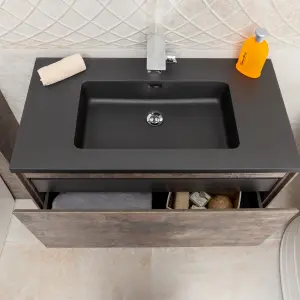 Rigel Metallic Wall Hung Bathroom Vanity Unit with Black Basin (W)900mm (H)450mm