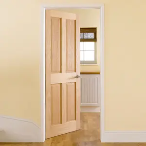 4 panel Unglazed Oak veneer Internal Door, (H)1981mm (W)762mm (T)35mm