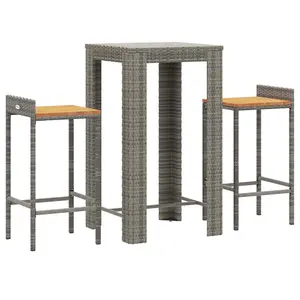 3 Piece Garden Bar Set Grey Poly Rattan&Solid Wood Acacia