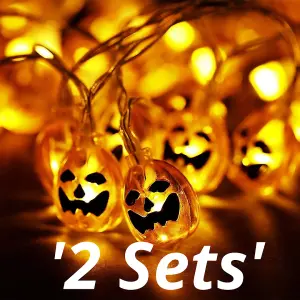 2 sets of 20 Pumpkin LED Indoor Halloween Battery 3M String Lights