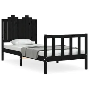 Berkfield Bed Frame with Headboard Black 90x200 cm Solid Wood