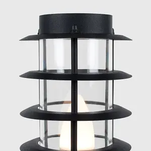 ValueLights Wharf Modern IP44 Rated Outdoor Black Stainless Steel Bollard Lantern Light Post with LED Bulb