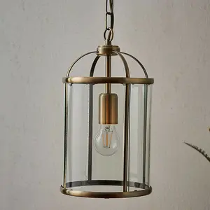 Hanging Ceiling Pendant Light Brass & Glass Lantern Box Shade Lamp Bulb Holder