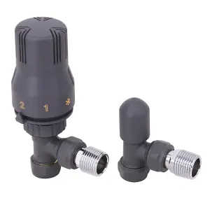 Right Radiators Anthracite Angled TRV Thermostatic Radiator Valve and lockshield Valve 15mm x 1/2"