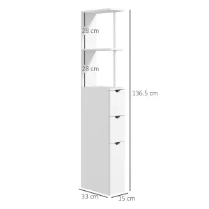 HOMCOM Tall Bathroom Storage Cabinet with Shelf and Drawers, White