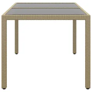 Berkfield Garden Table 150x90x75 cm Tempered Glass and Poly Rattan Beige