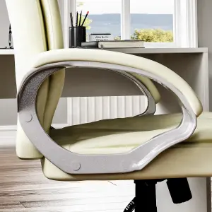 Vida Designs Charlton Cream Executive Office Computer Chair Adjustable Swivel PU Faux-Leather