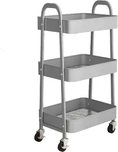 simpa 3 Tier Metal Multipurpose Wheeled Storage Cart - GREY