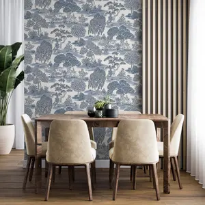 Fine Decor Zen Toile Blue Wallpaper