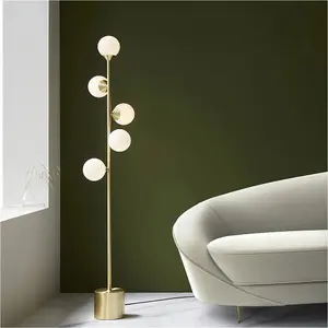 1515mm Floor Lamp - Satin brass plate & gloss white glass - Standing LED Light Base & Shade