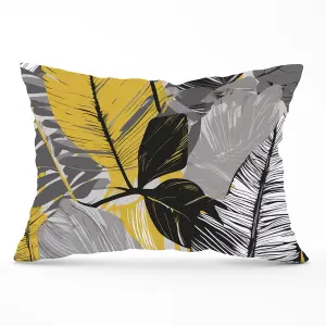 Grey Yellow Floral Leaves Cushions 33cm x 48cm