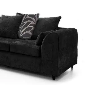 Zina Black Chenille L Shaped 3 to 4 Seater Corner Sofa Scatter Back - Left Hand Facing