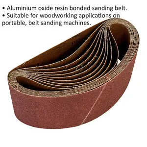 10 Pack of 100mm x 620mm Sanding Belts - 40 Grit Aluminium Oxide for Woodworking