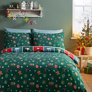 Catherine Lansfield Christmas Advent Calendar Reversible Double Duvet Cover Set with Pillowcases Red