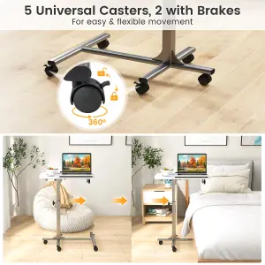 Costway Mobile Laptop Stand C-shaped Tray Table Computer Workstation w/ Lockable Casters