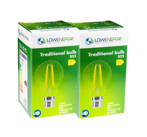 100w Equivalent LED Traditional Looking Filament Light Bulb A60 GLS B22 Bayonet 6.6w LED - Warm White - Pack of 2