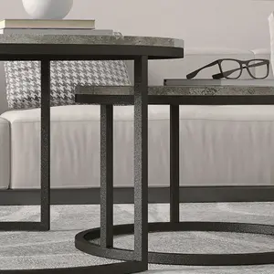 HOMCOM 2 Pcs Stacking Coffee Table Set Steel Frame Cement-Effect Top Foot Pads