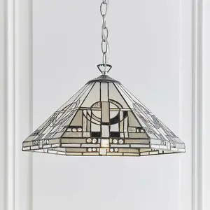 Tiffany Glass Hanging Ceiling Pendant Light Chrome Chain 1 Lamp Shade i00139