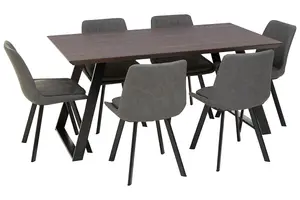 Contemporary 7Pc Grey Rectangular Dining Set, Space Saving Design Set, Durable Small Dining Set For House