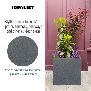 IDEALIST 30cm Square Planter, Flower Box Garden Planter, Textured Reinforced Stone Outdoor Plant Pot H31 L30 W30 cm, 27.9L