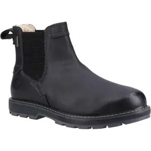 Cotswold Snowshill black leather waterproof warm fur lined Chelsea dealer boots