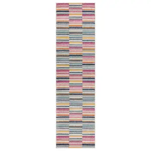 Multi-Coloured Stripe Funky Modern Easy to Clean Optical/ (3D) Rug For DiningRoom-66 X 240cm (Runner)