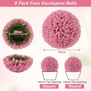 COSTWAY 2 PCS Artificial Plant Topiary Balls 44CM Faux Pink Eucalyptus Decorative Balls