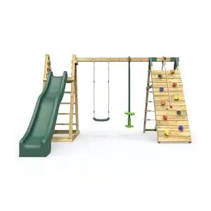 Rebo Wooden Pyramid Climbing Frame with Swings and 8.7ft Water Slide - Feather