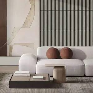 Acoustic Wall Paneling Wood Veneer Slatted 3D Panels for home Décor - 60cm (L) x 60cm (W) x 2.1cm (D) (Grey Oak - 4 Pack)