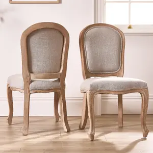 Set of 2 Vinatage Style Loire Linen Indoor Furniture Dining Chairs