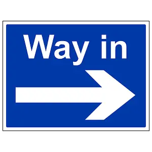 Way In Arrow Right Direction Sign - Adhesive Vinyl - 400x300mm (x3)