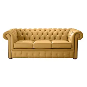 Chesterfield 3 Seater Shelly Parchment Leather Sofa Bespoke In Classic Style