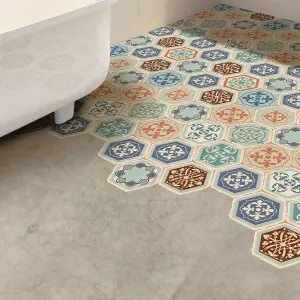 Walplus Victorian Hexagon Floor Tiles Stickers, Home Decorations, DIY Art, Decal