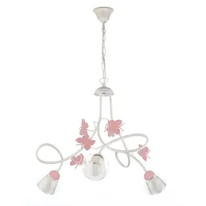 Luminosa Butterfly 3 Light Multi Arm Pendant Ceiling Light, Glass Shades