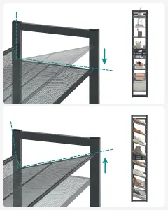 SONGMICS  Shoe Rack, 8-Tier Stackable Shoe Storage Shelf, Metal Shoe Organiser With Adjustable Flat Or Angled Shelves
