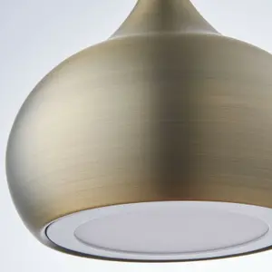 LED Ceiling Pendant Light 18W Cool White Bulb Matt Brass Hanging Dome Shade