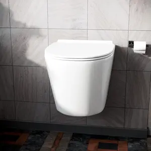 Nes Home Wila White Rimless Wall Hung Toilet With Ultra Slim Soft Close Seat