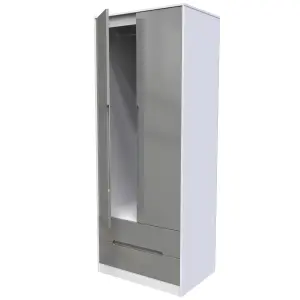 Turin 2 Door 2 Drawer Wardrobe in Grey Gloss & White (Ready Assembled)