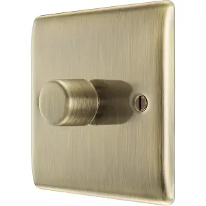 BG Raised slim Gold Antique brass effect 1 gang profile Single 200W Dimmer switch