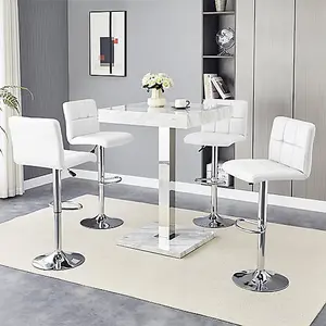 Furniture In Fashion Topaz Magnesia Effect High Gloss Bar Table 4 Coco White Stools